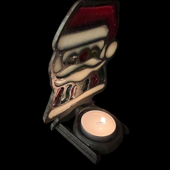 Vintage Santa Stained Glass Style Tea Light Candle Holder Cast Iron Tanco Taiwan - Picture 8 of 8